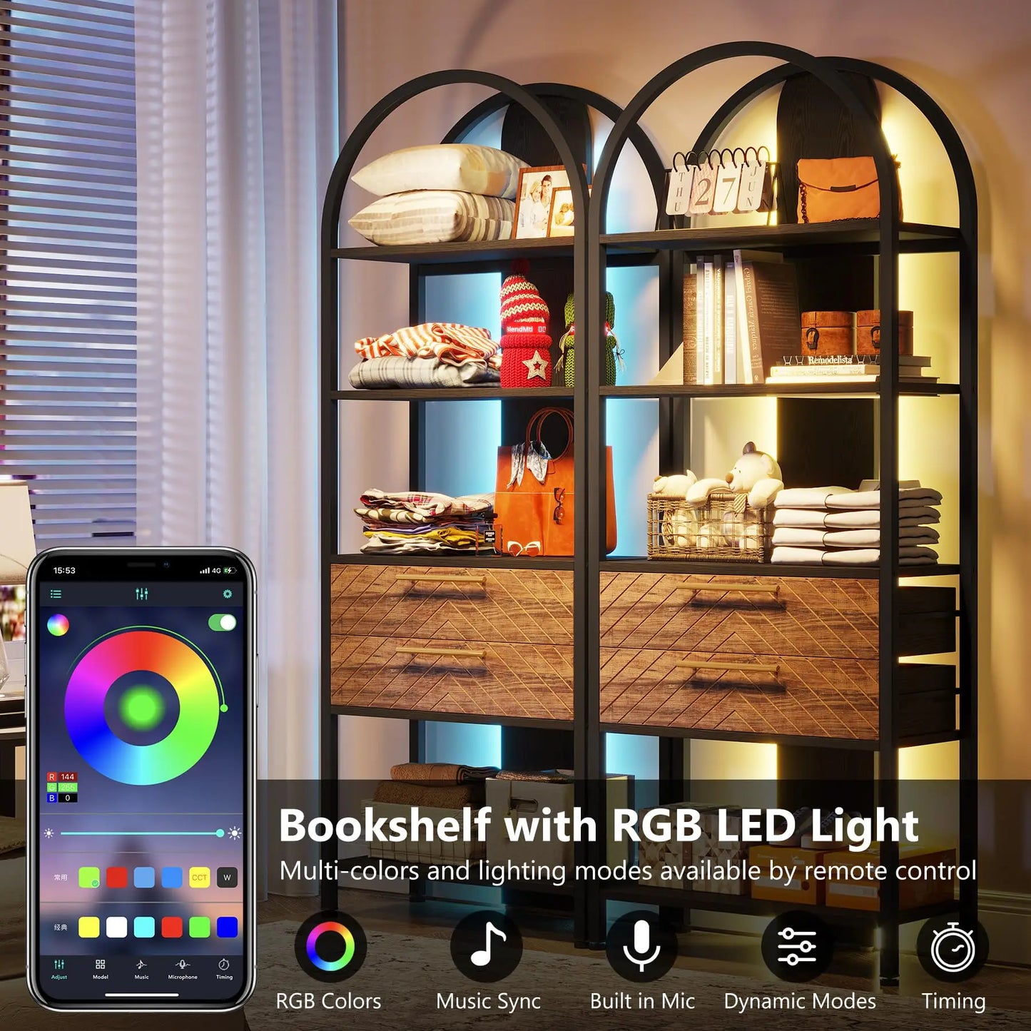 Tribesigns 4 Tier Bookshelf With 2 Drawers Arched Bookcase