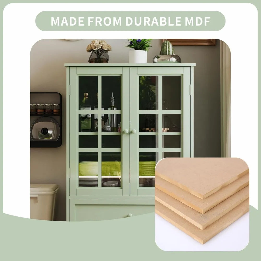 Angduo Buffet Cabinet With Glass Doors Modern Wood Sideboard