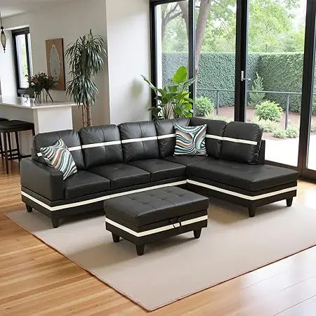 Sweet Blossoms Haven Modern L Shaped Sectional Sofa Ottoman