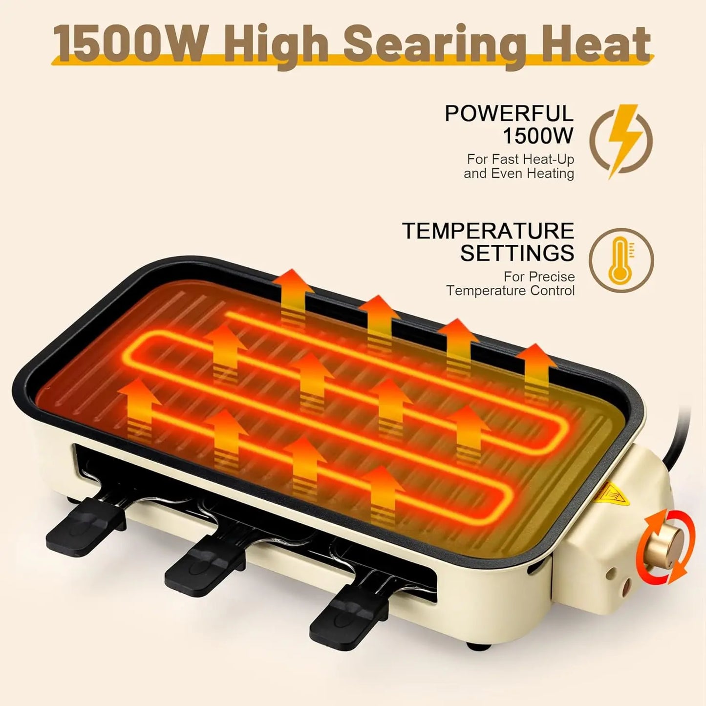 Electric Smoke-free Indoor Barbecue Grill,  Detachable Board, Adjustable Temperature, Non Stick Cooking,Portable Barbecue Grill