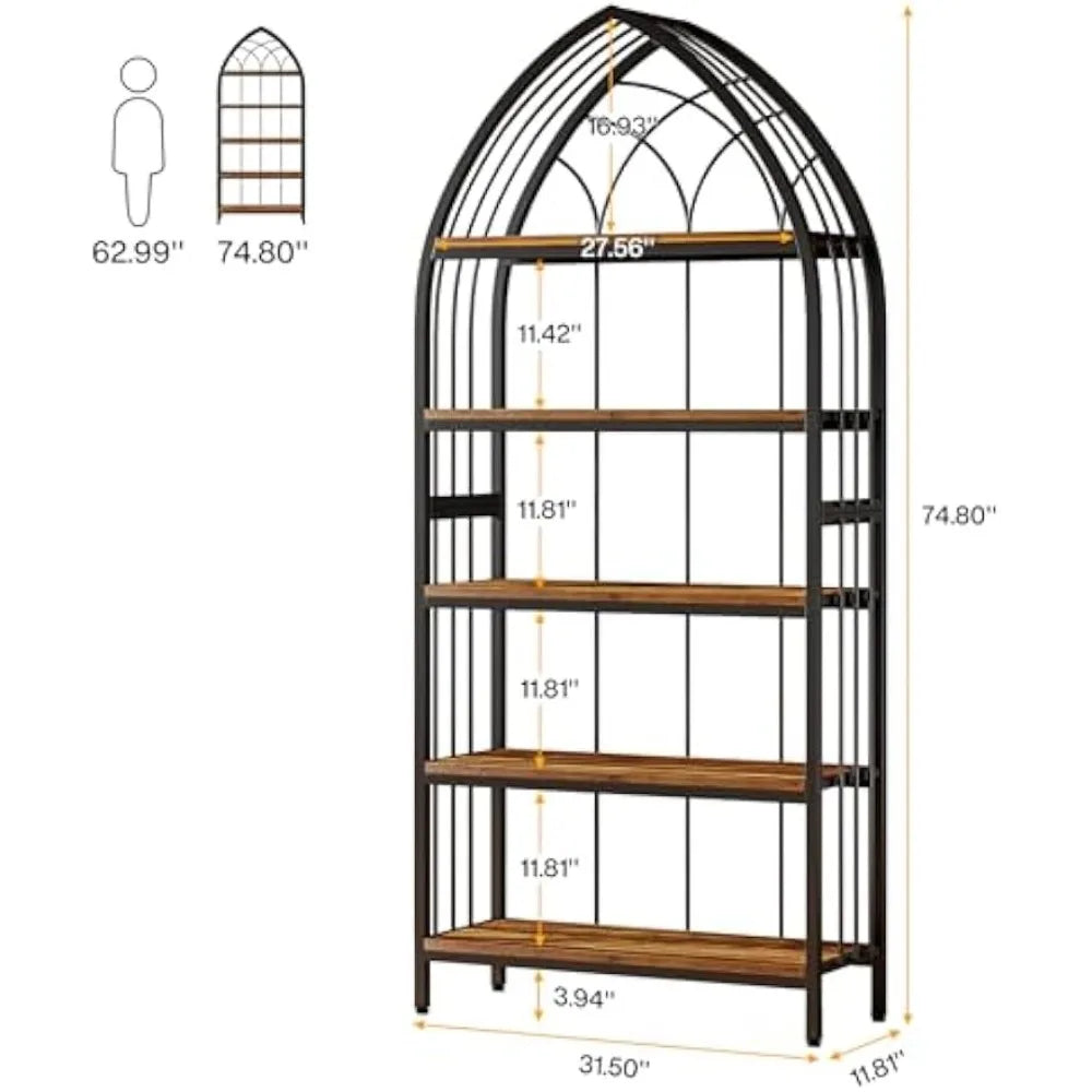 5-Tier Indoor Plant Stand, 74.8-Inch Tall, Industrial Wood & Metal Plant Shelf for Indoor, Balcony, Garden (Rustic Brown & Blac