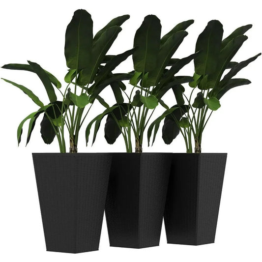 Set of 3 Tall Planters with Drainage Hole Indoor Flower Pots for Porch Front Door Entryway 24 Inch Outdoor Plant Pots