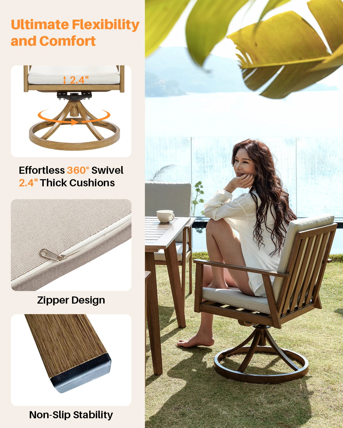 SeeHill Patio Furniture Set Aluminum Dining Swivel Chairs