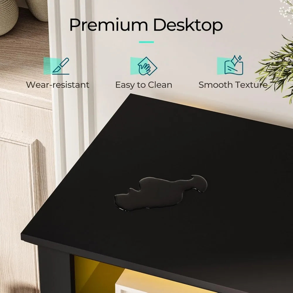 RBXC Modern Farmhouse TV Stand With LED Lights Glass Doors