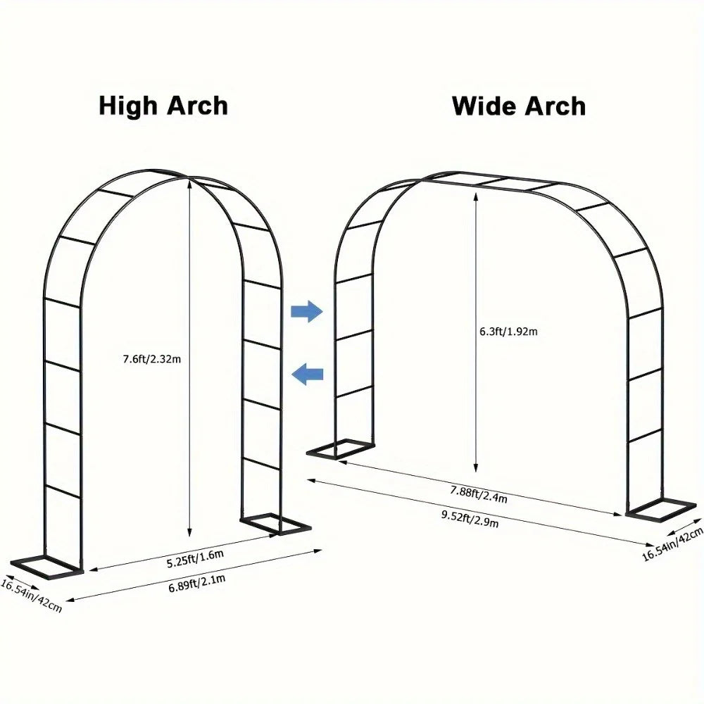 Metal Garden Arch Trellis  High Assemble Freely 2 Sizes, Garden Arbor for Wedding Party Climbing Plant Outdoor Indoor