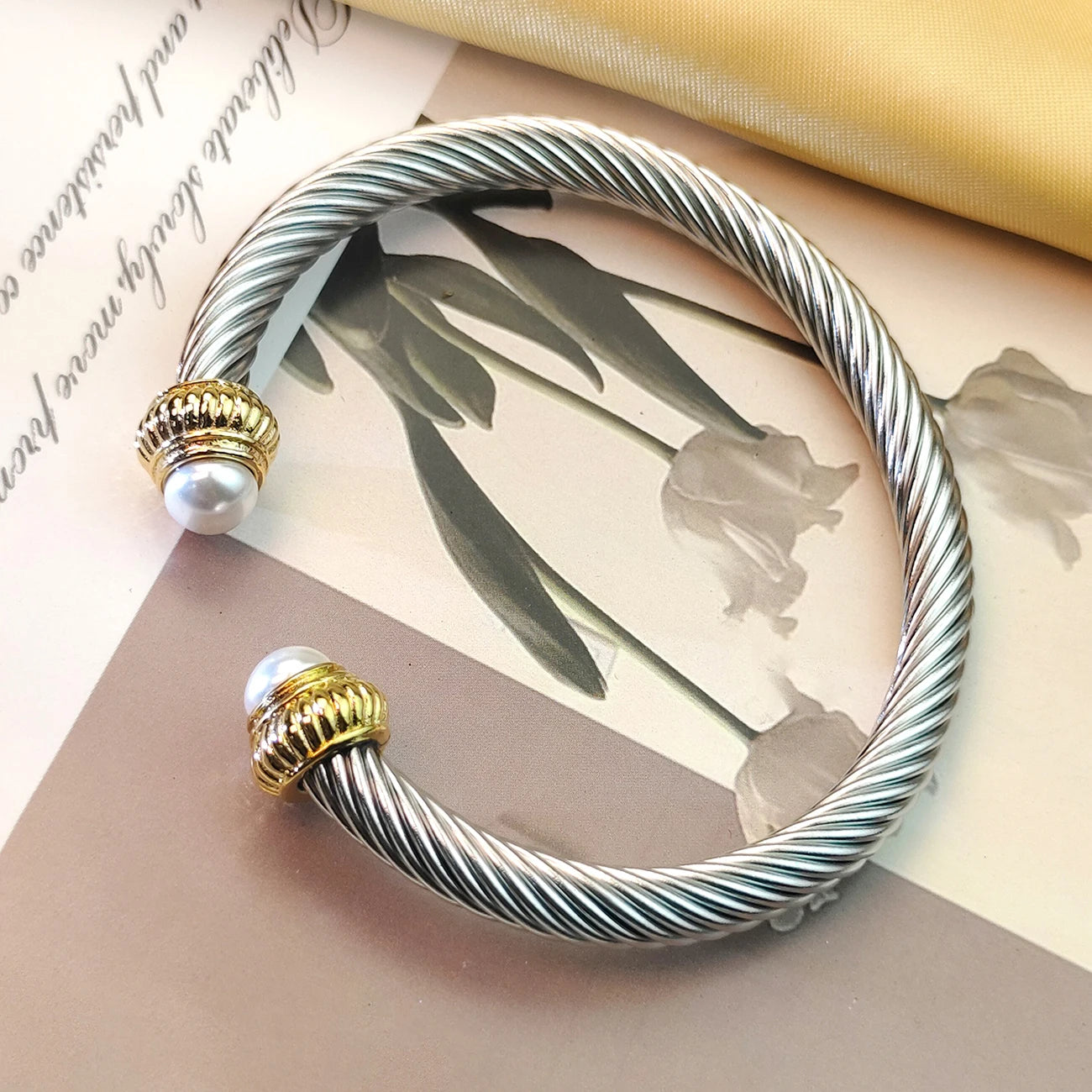 Sweet Blossoms Haven Stainless Steel Cable Bracelet