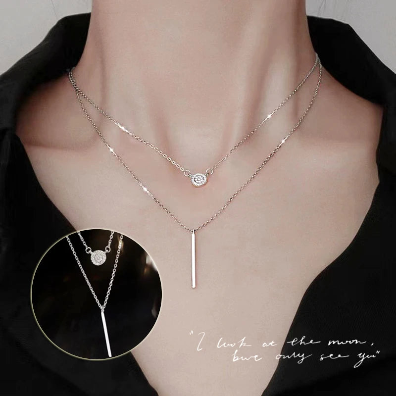 Zhejiang S925 Silver Double Chain Zircon Pendant Necklace