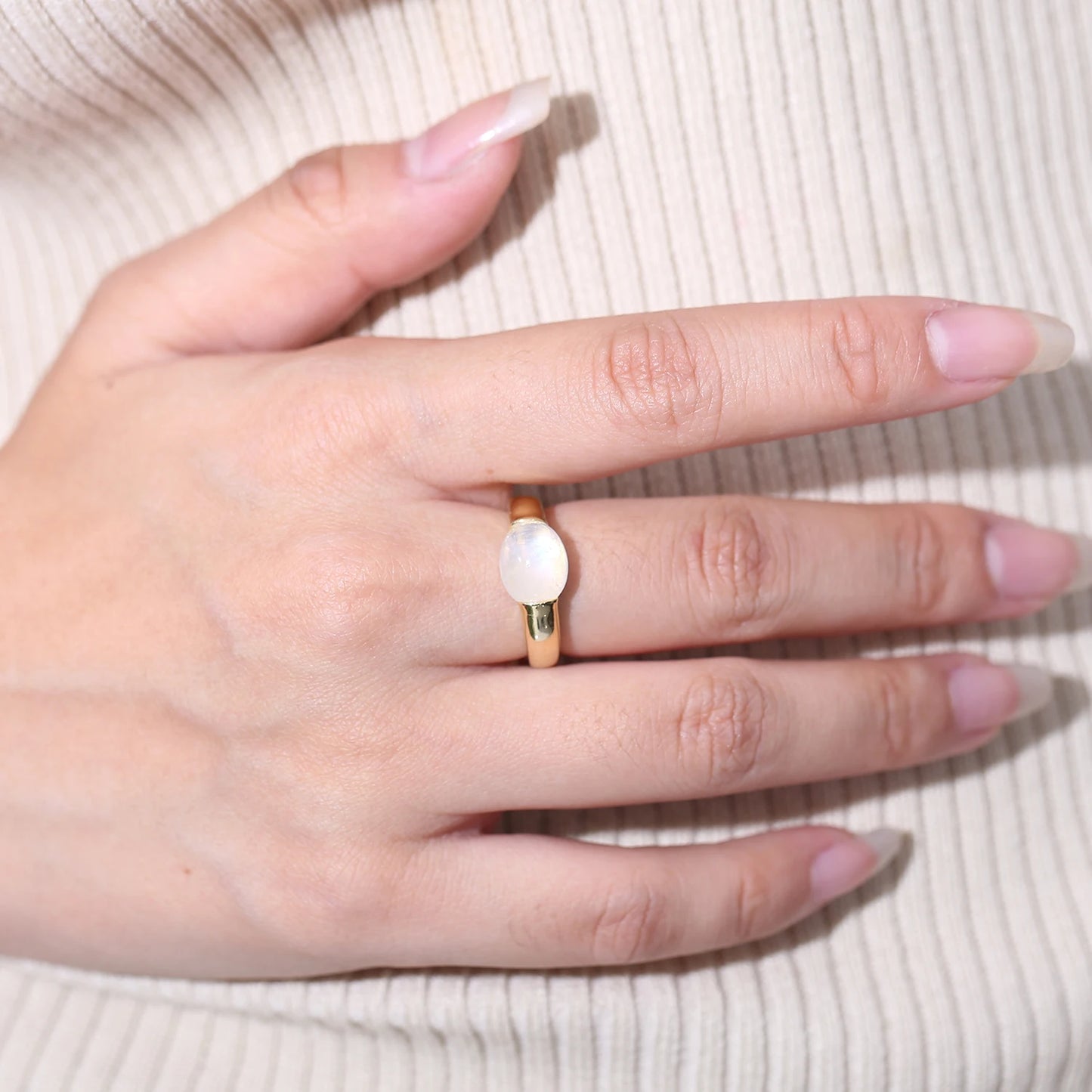 GEM'S BALLET Moonstone Ring 925 Silver Gold Plated Jewelry
