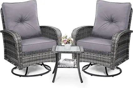 Ticify Outdoor Swivel Wicker Chair Set With Table Gliders