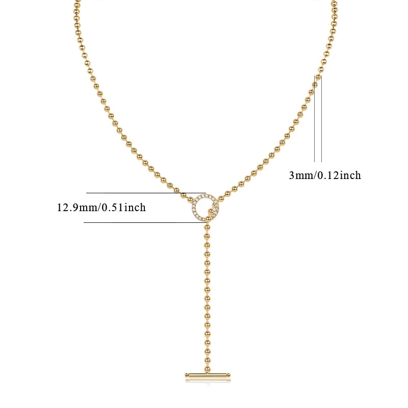 Jiuzuan Y Shape Beaded Chain Pendant Necklace 18K Gold