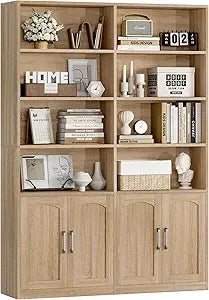 Bookshelf and Bookcase with Doors 6 Tier Double Wide Large Bookshelves Open Display Shelves 73 Inch Tall Bookshelf with Storage
