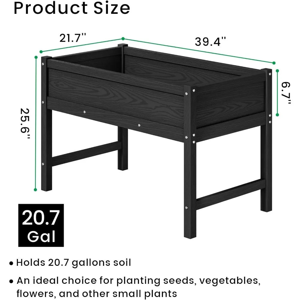 HDPE Raised Garden Bed with Legs, Outdoor All-Weather Elevated Planter Box Stand for Seeds, Herbs, Flowers, Vegetables (Black)