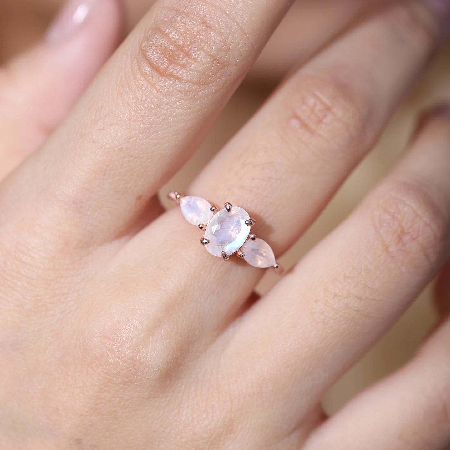 GEM'S BALLET Moonstone Art Deco Ring 925 Sterling Silver