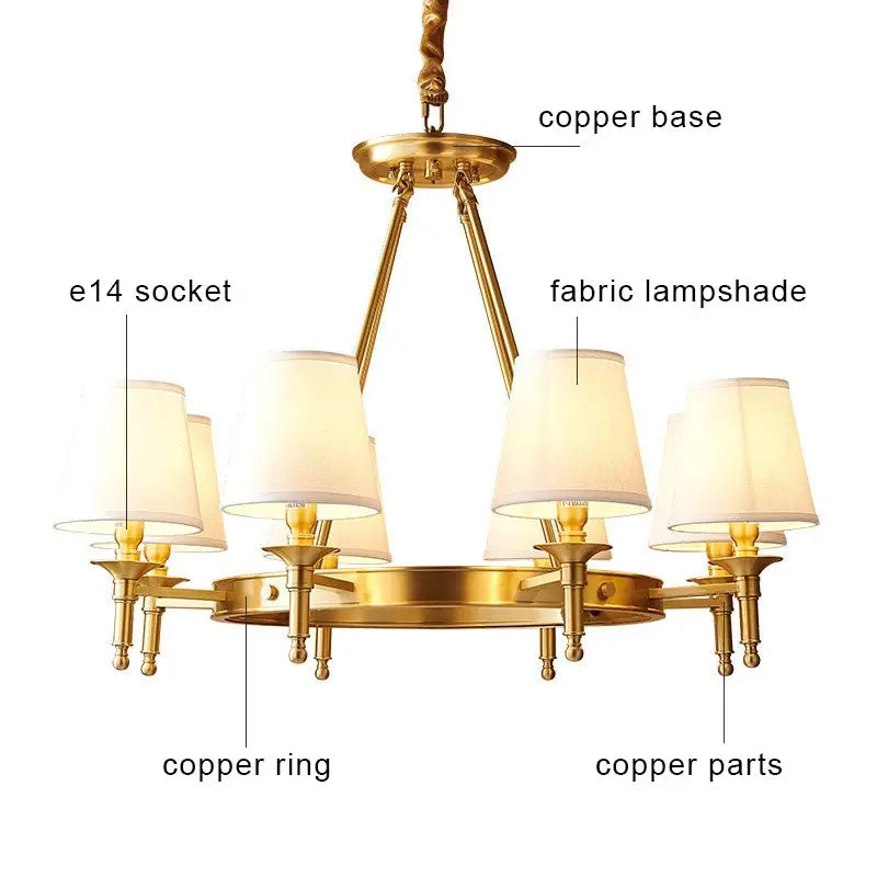 OWEN LYCA Copper LED Chandelier With Fabric Shade E14 Base