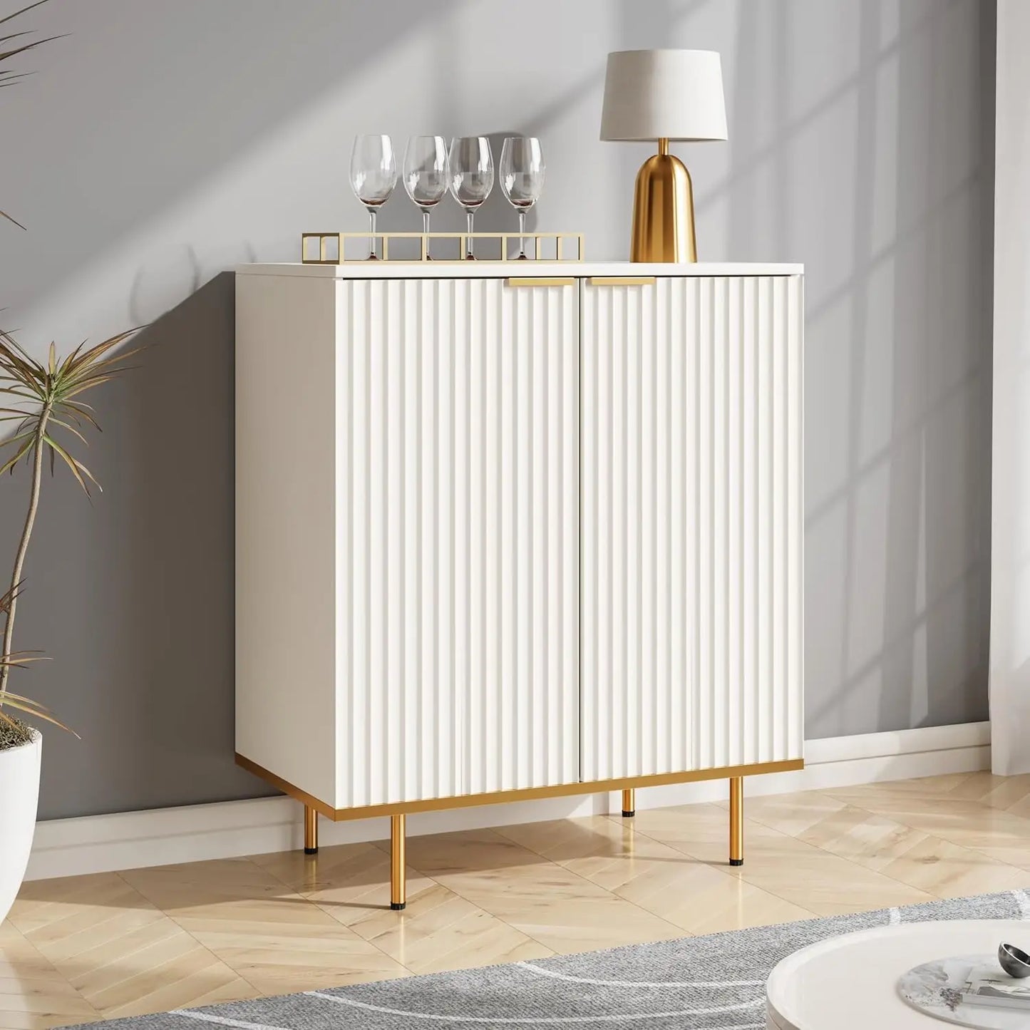 General Use Fluted Sideboard Cabinet With Doors And Drawers