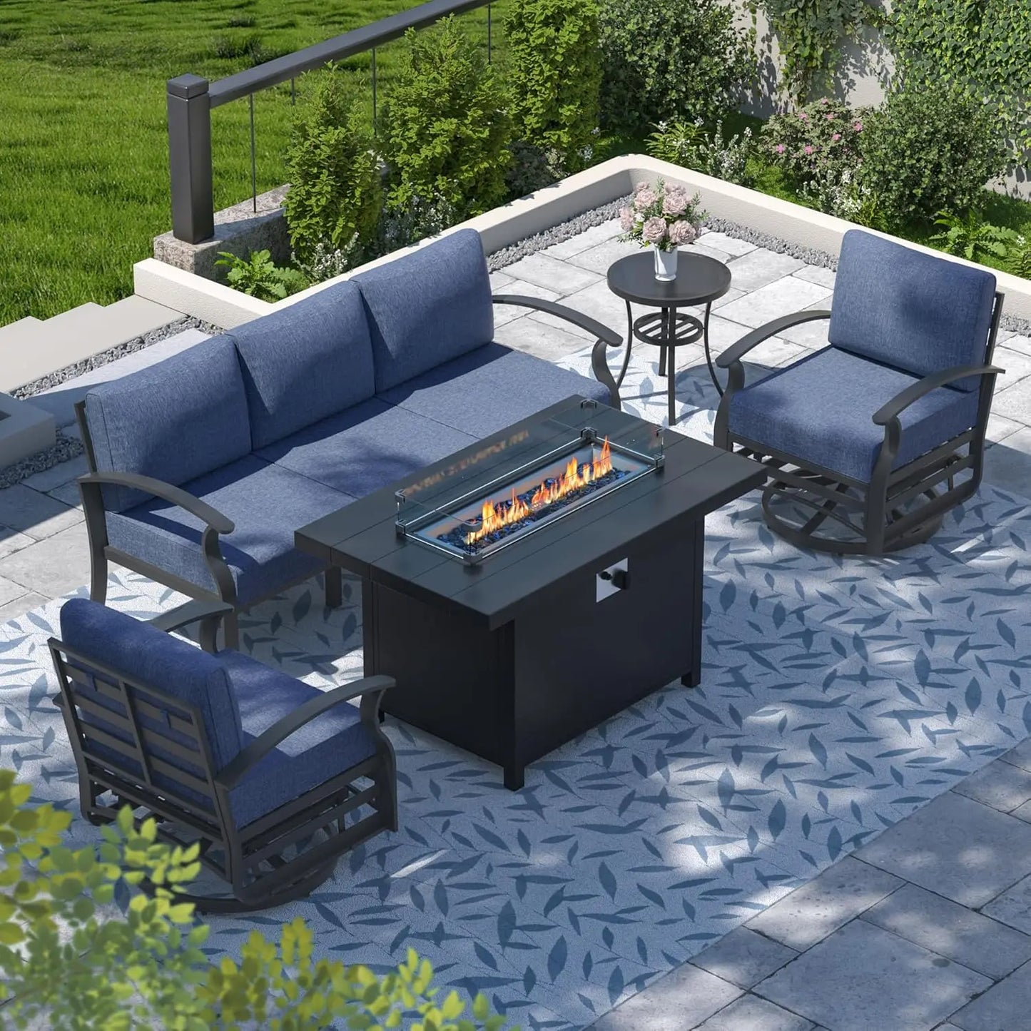 Hign-concerned Aluminum Patio Set With Fire Pit Cushions
