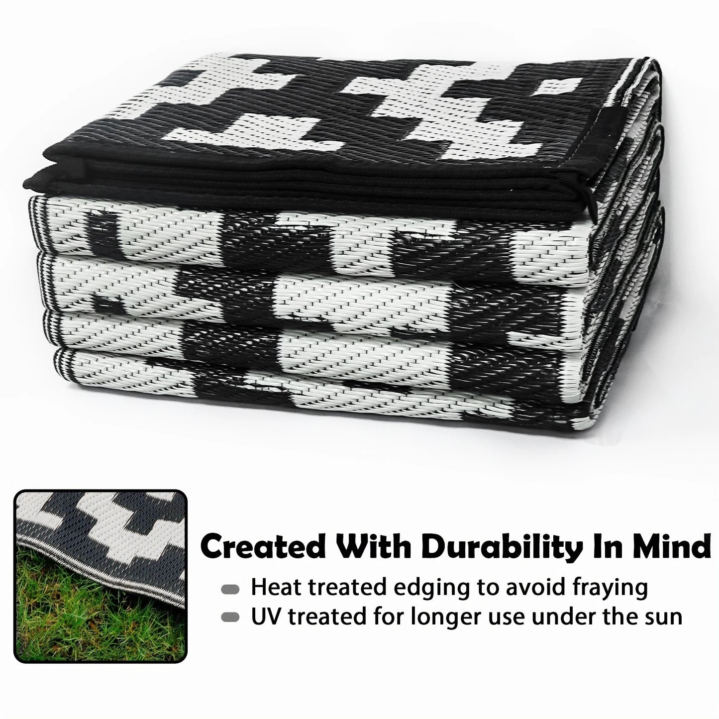 6 x 9 FT camping rug for RV mats outside, indoors, outdoor porches, decks, backyards, camping, balconies, picnics, black&white