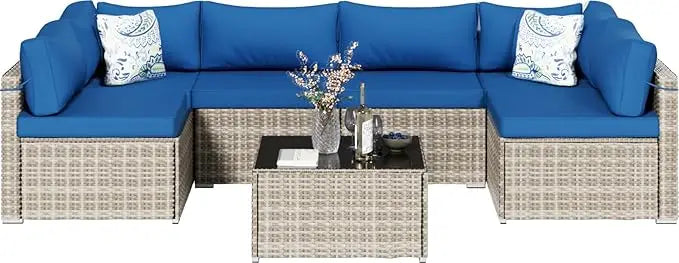 DUTRIEUX Outdoor Sofa Set With Waterproof Cushions And Table