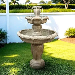 Sunjet Modern Concrete Outdoor Fountain 3 Tier Garden