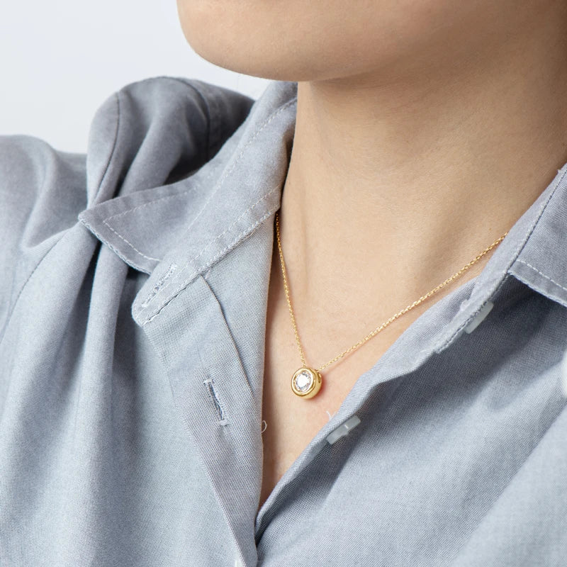 OXTAO Moissanite Pendant Necklace 925 Silver Clavicle Chain