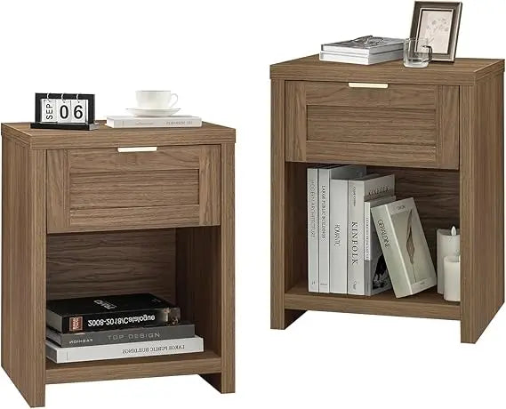 Night Stand Set 2, Boho End Table with Drawer and Storage Shelf Accent Table, Minimalist Sofa Bed Side Accent Table with Drawer