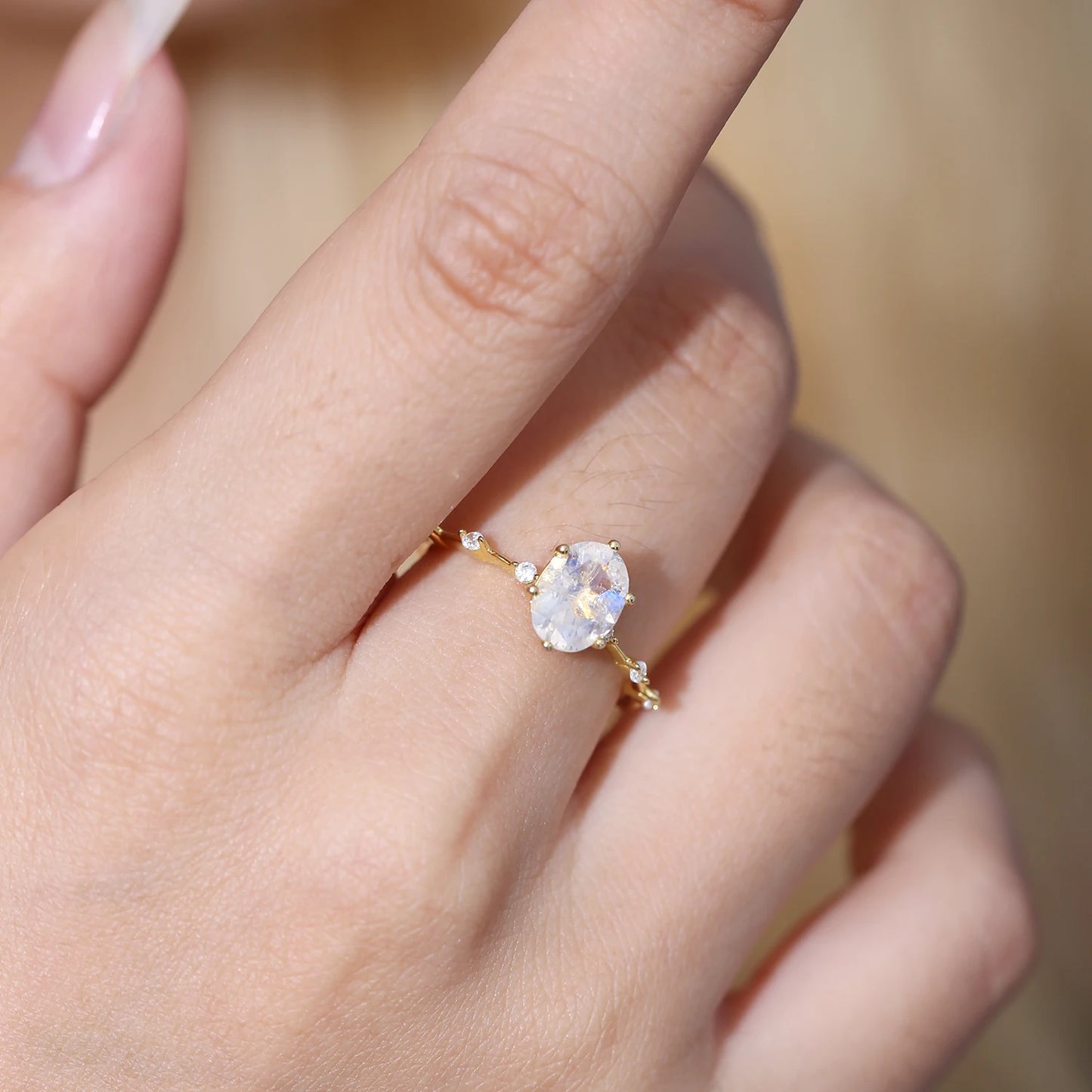 GEM'S BALLET Moonstone Ring 925 Sterling Silver Vintage