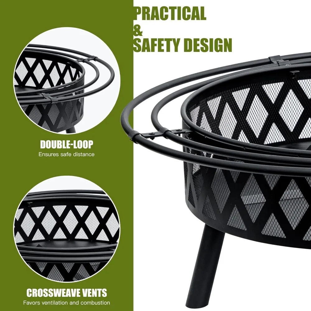 EcoNook WoodBurning Fire Pit Outdoor CrossWeave SparkScreen
