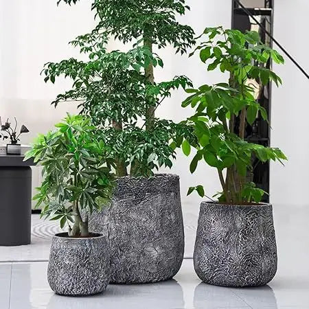 Round Concrete Planter Set Of 3 With Drainage Holes