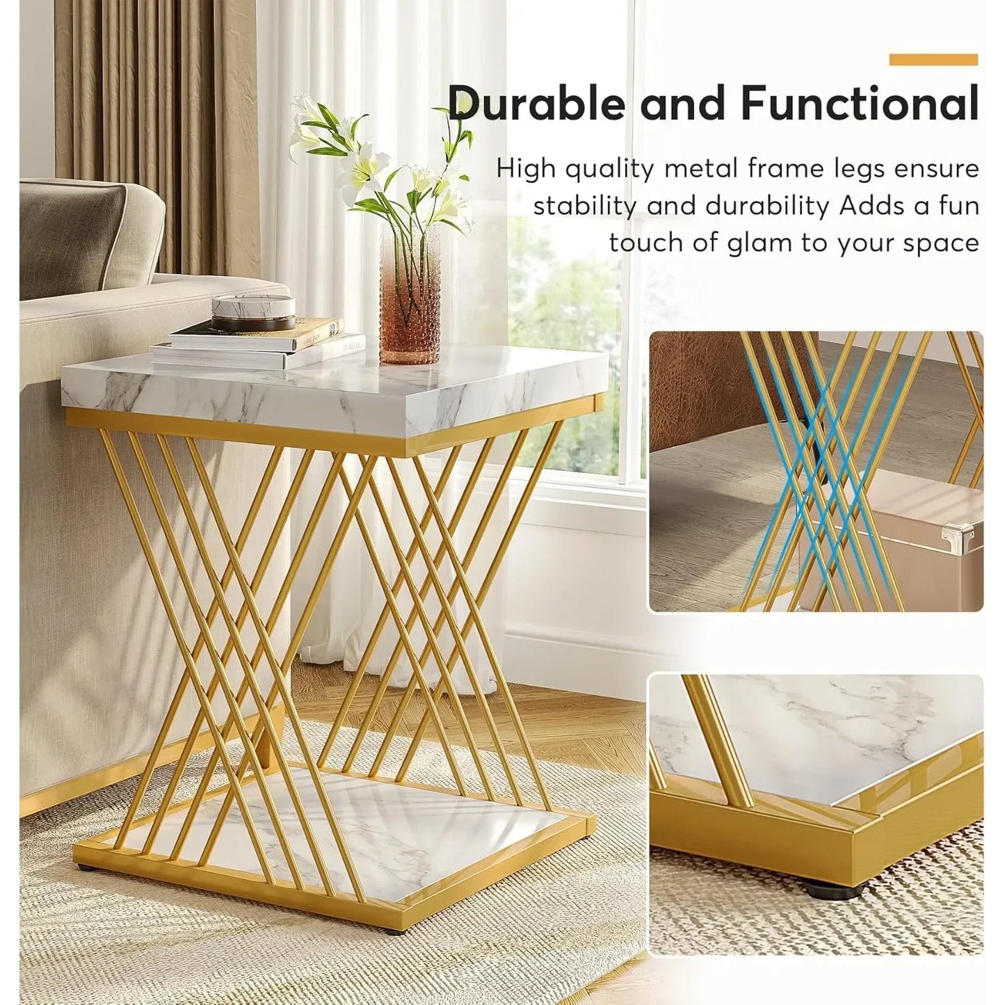 Little Tree Modern Square Two Tier End Table With Storage