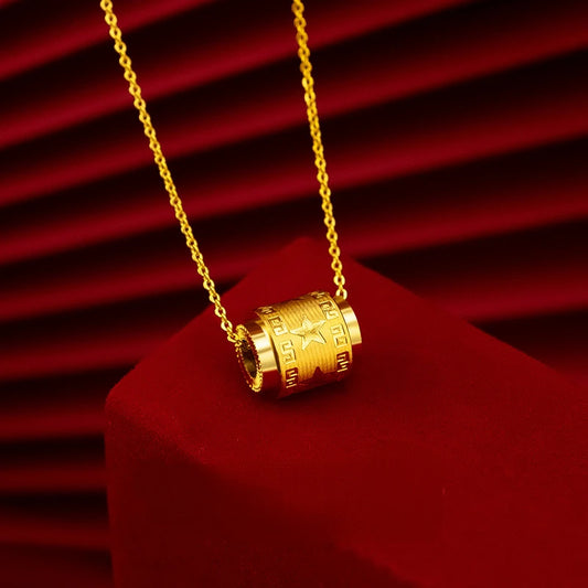 Real 24K Gold Color Pentagram Beads Chain Necklace for Women Bride Link Chain Jewelry Gold Jewelry Wedding Party Gifts