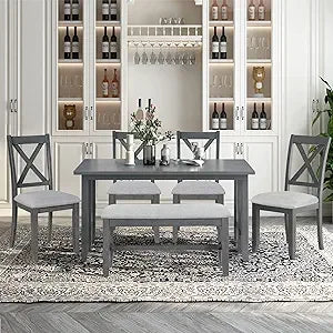 MKDK Rustic Farmhouse Dining Table Set With Foldable Chairs