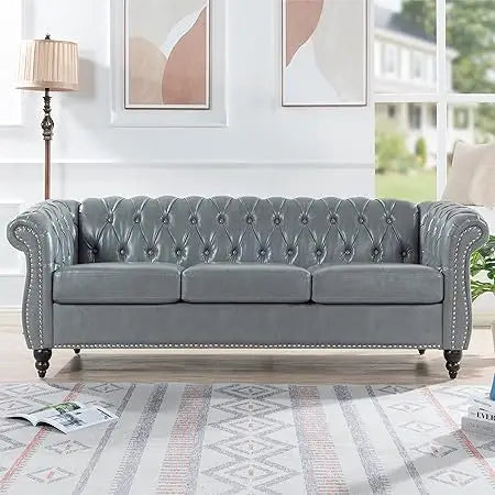 DAFIFY Chesterfield Sofa Tufted PU Leather Mid Century Sofa