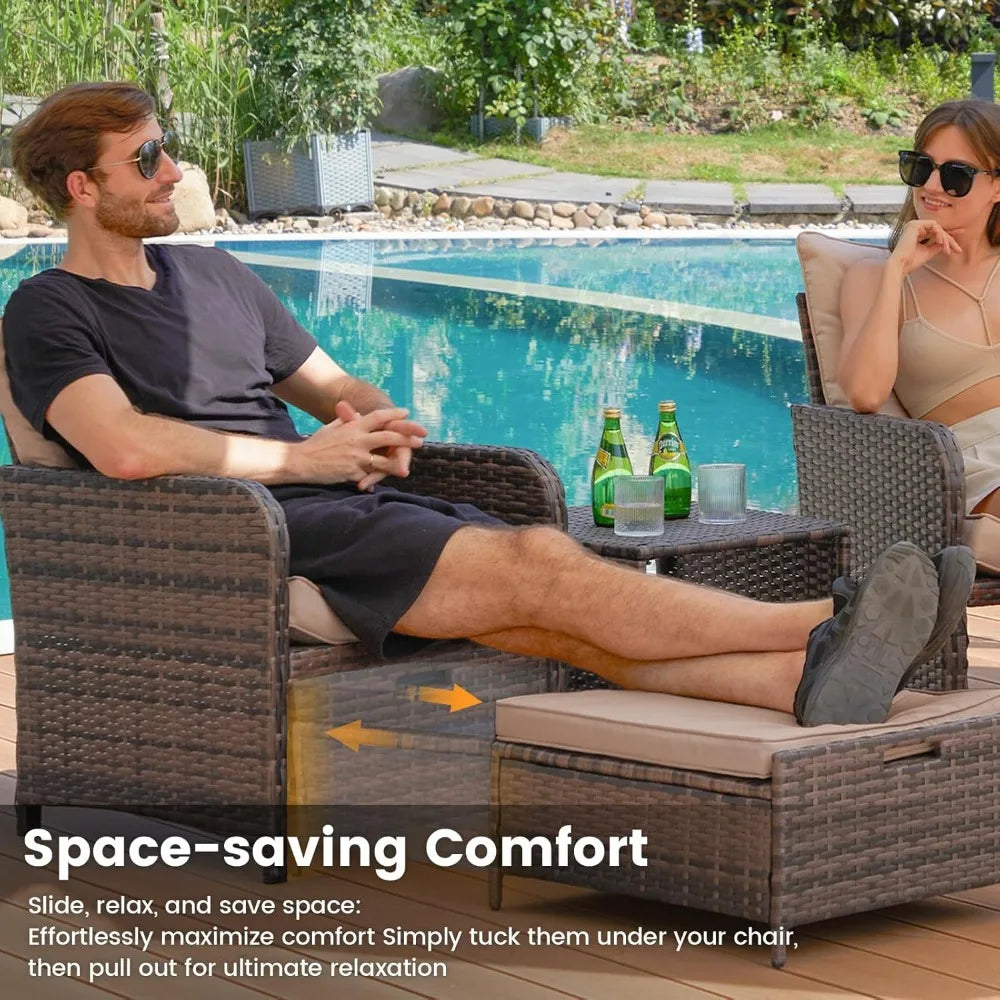 Outdoor Wicker Balcony Furniture With Ottoman Side Table