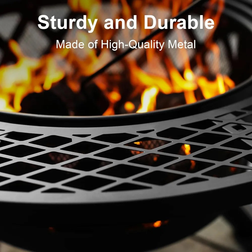 Fire Pit With Poker Outdoor Wood Burning Grill Patio