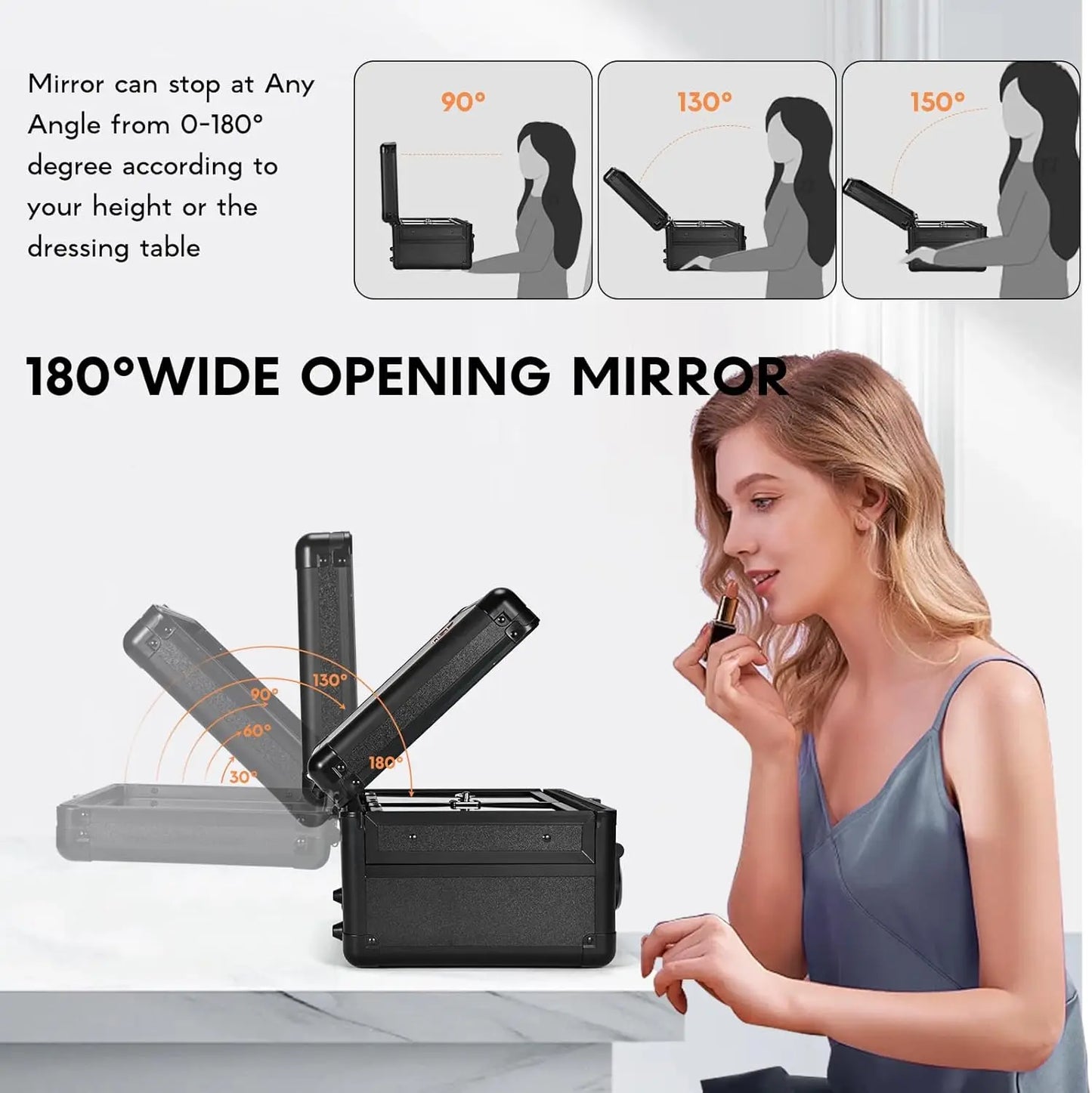 Makeup Case With LED Mirror, Makeup Train Case with Makeup Organizer Bag with  Dividers, Fold-out Trays for Jewelry Storage