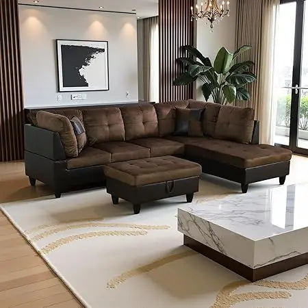 Sweet Blossoms Haven Modern L Shaped Sectional Sofa Ottoman