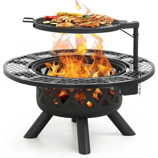 Fire Pit With Poker Outdoor Wood Burning Grill Patio