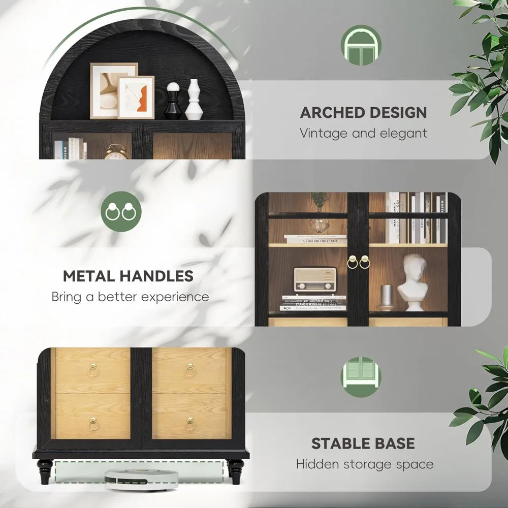 TIFICY Tall Arched Storage Cabinet With Drawers Glass Doors
