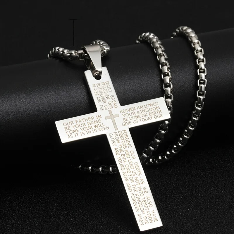 Sweet Blossoms Haven Carved Cross Pendant Titanium Necklace