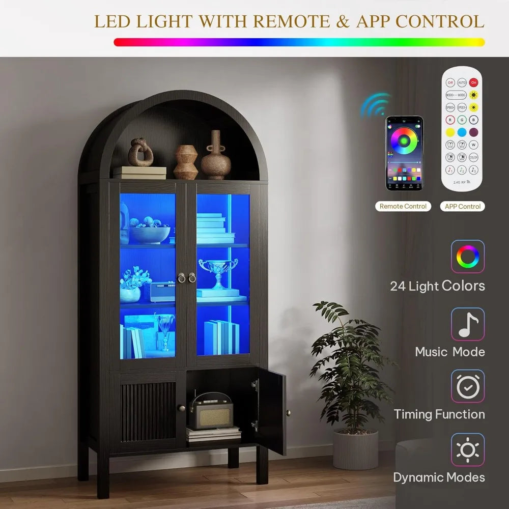 OEING Tall Arched Kitchen Pantry Cabinet With LED Light