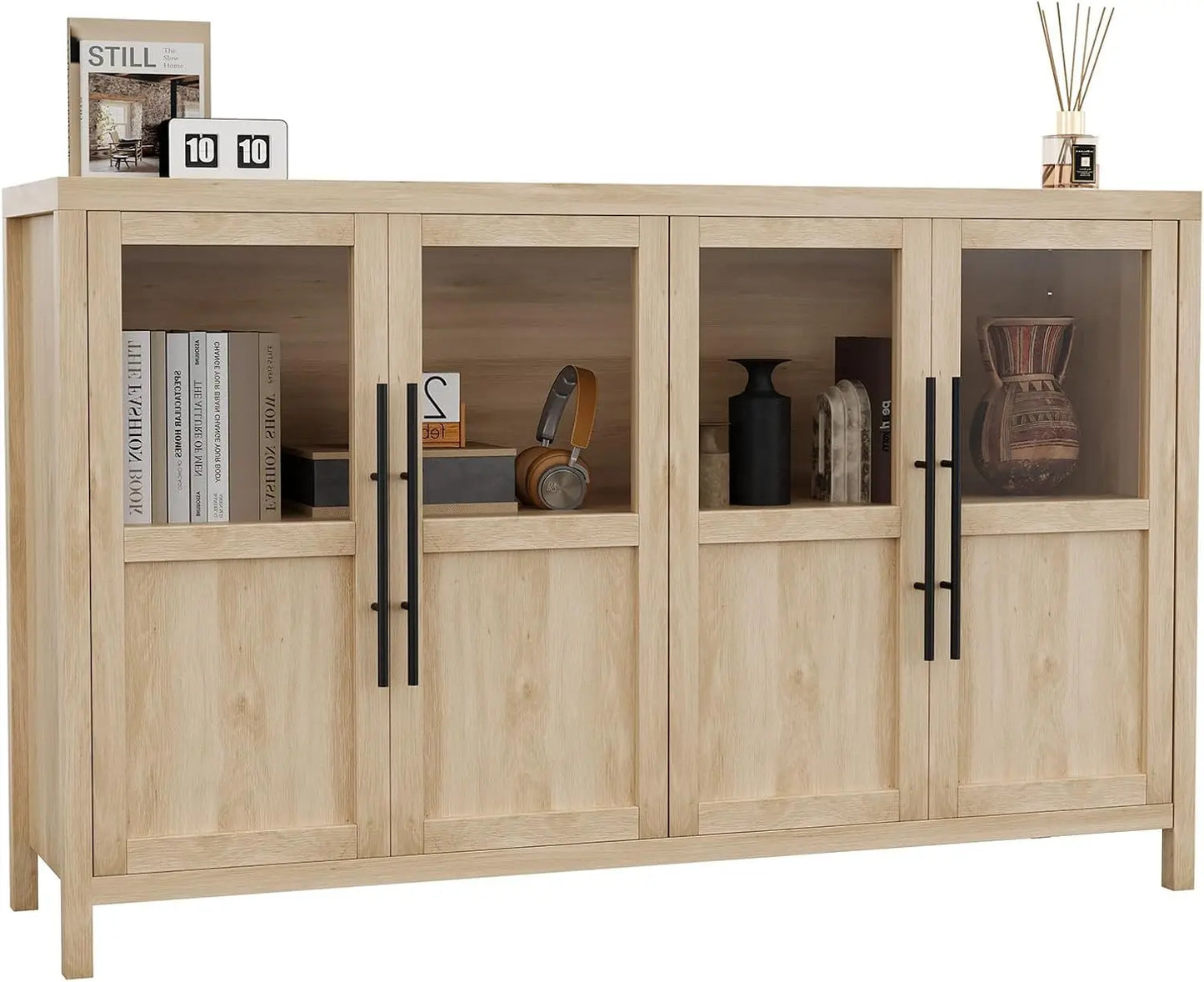 Guangbai Sideboard Buffet Cabinet Glass Doors Farmhouse