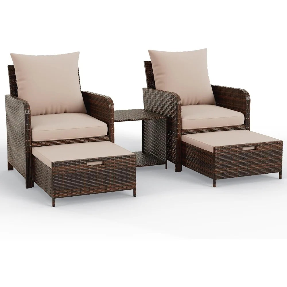 Outdoor Wicker Balcony Furniture With Ottoman Side Table