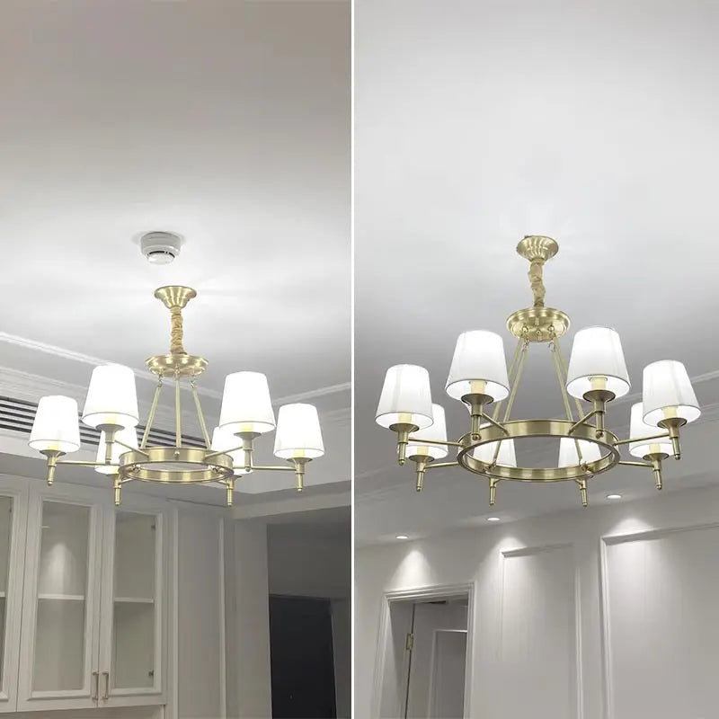 OWEN LYCA Copper LED Chandelier With Fabric Shade E14 Base