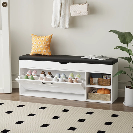 VOWNER Shoe Bench Cabinet With Flip Drawer And Compartments