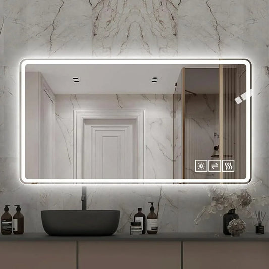 48*32 Inch Bathroom Mirror with Led Lights, Anti-Fog Lighted Vanity Mirrors for Wall Mounted, 3 Colors and 5 Level Dimmable