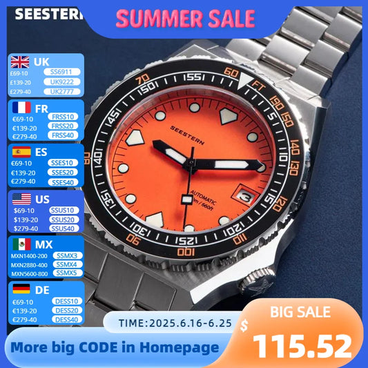 SEESTERN SUB600T V3 Mens Watch Automatic Diving Sapphire Wristwatch NH35 Movement Ceramic Bezel Luminous Date Jubilee Waterproof