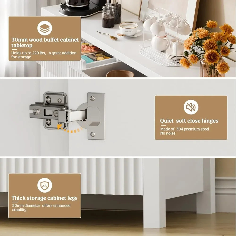 ANGDUO Fluted Storage Cabinet With Drawers And Shelves