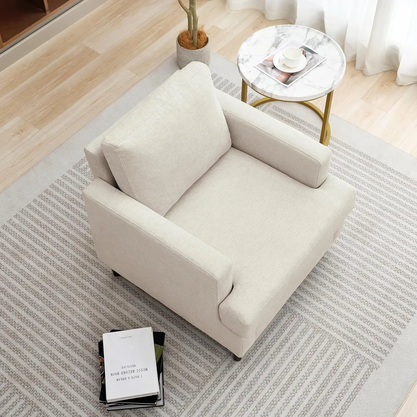XMSJ Mid Century Linen Armchair For Living Room Cozy