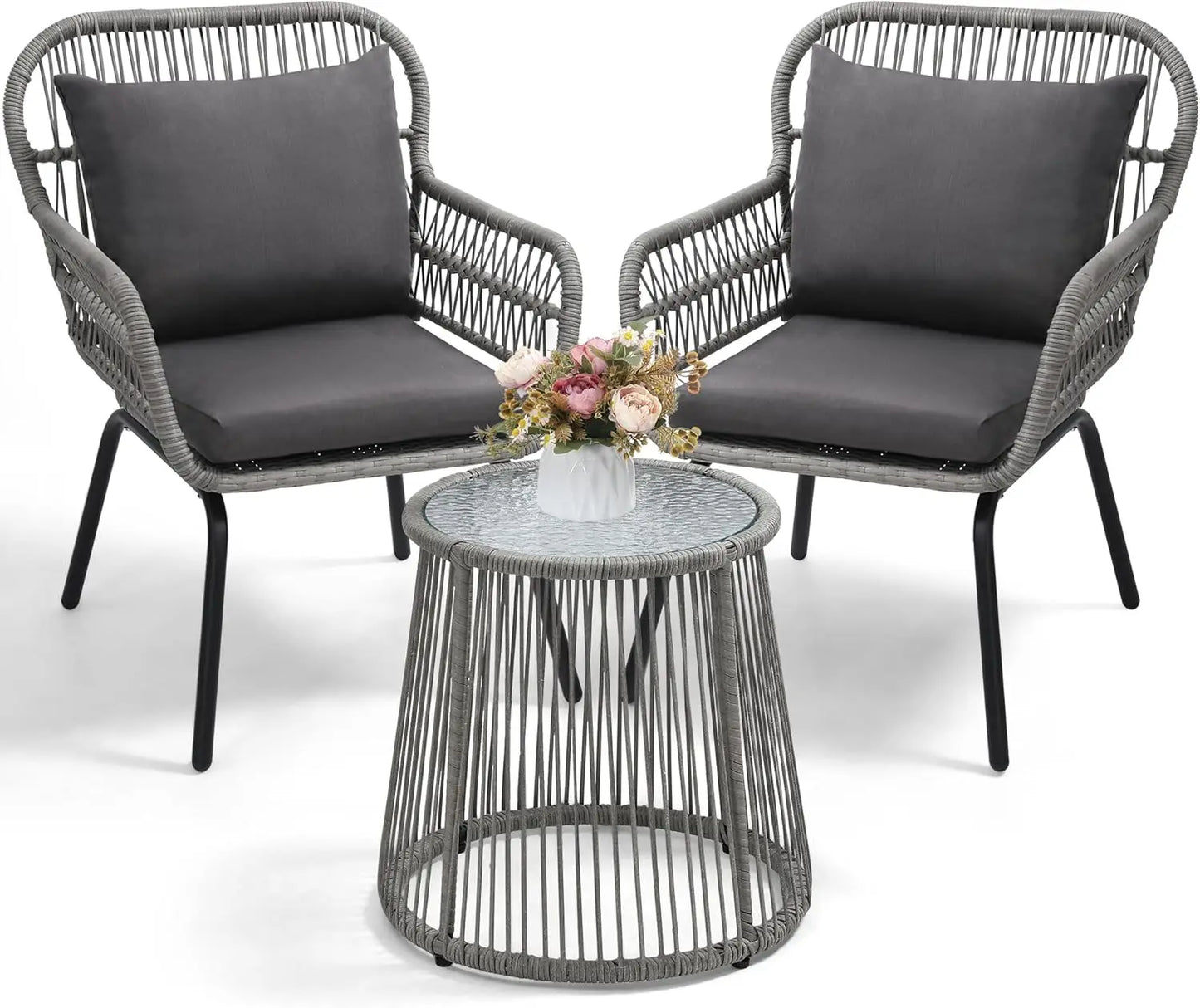 Ticify Outdoor Swivel Wicker Chair Set With Table Gliders