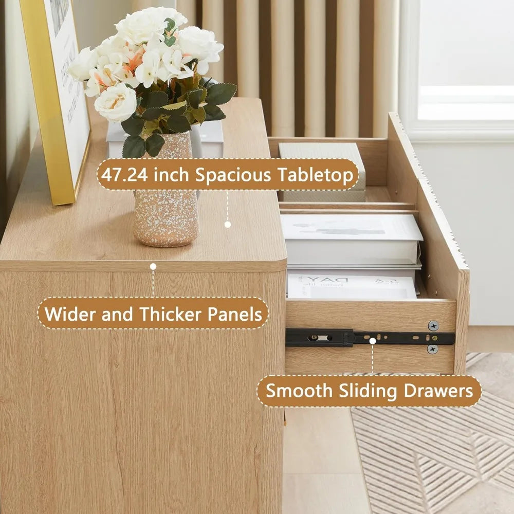 Ticify Fluted Double Dresser With Six Drawers Modern Chest